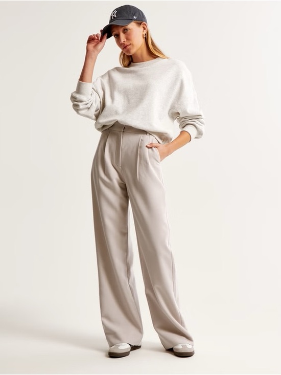 Abercrombie & Fitch Pants - High-Waist Wide-Leg Trousers in Light Beige
